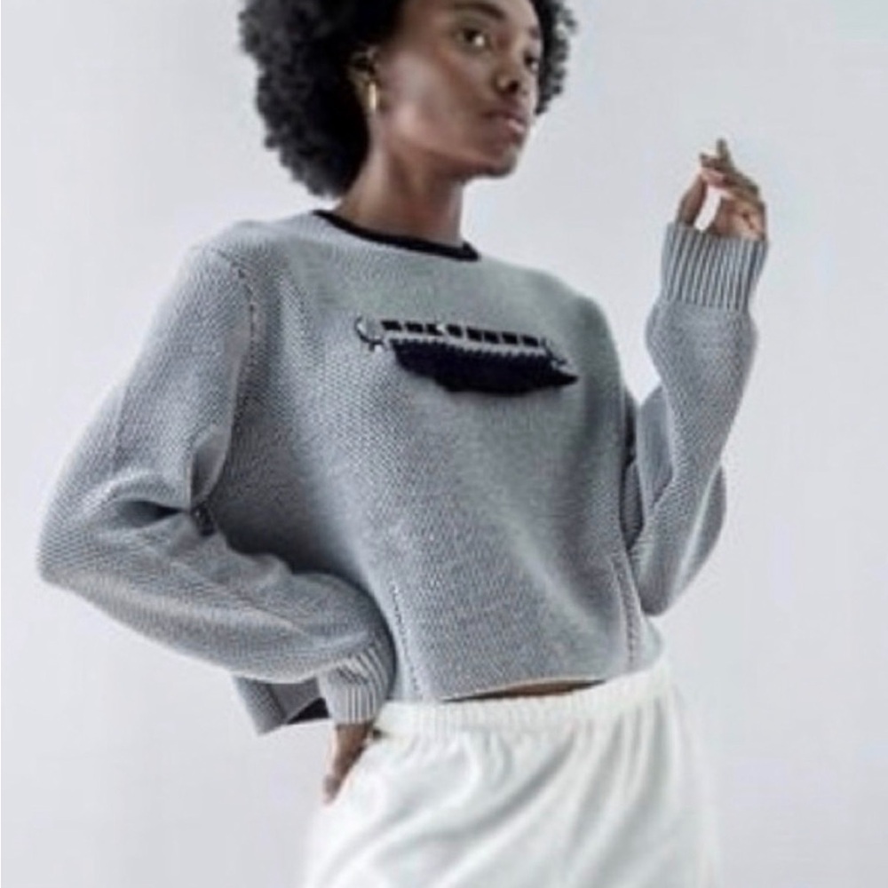 Mother of Pearl feather embellished sweater,